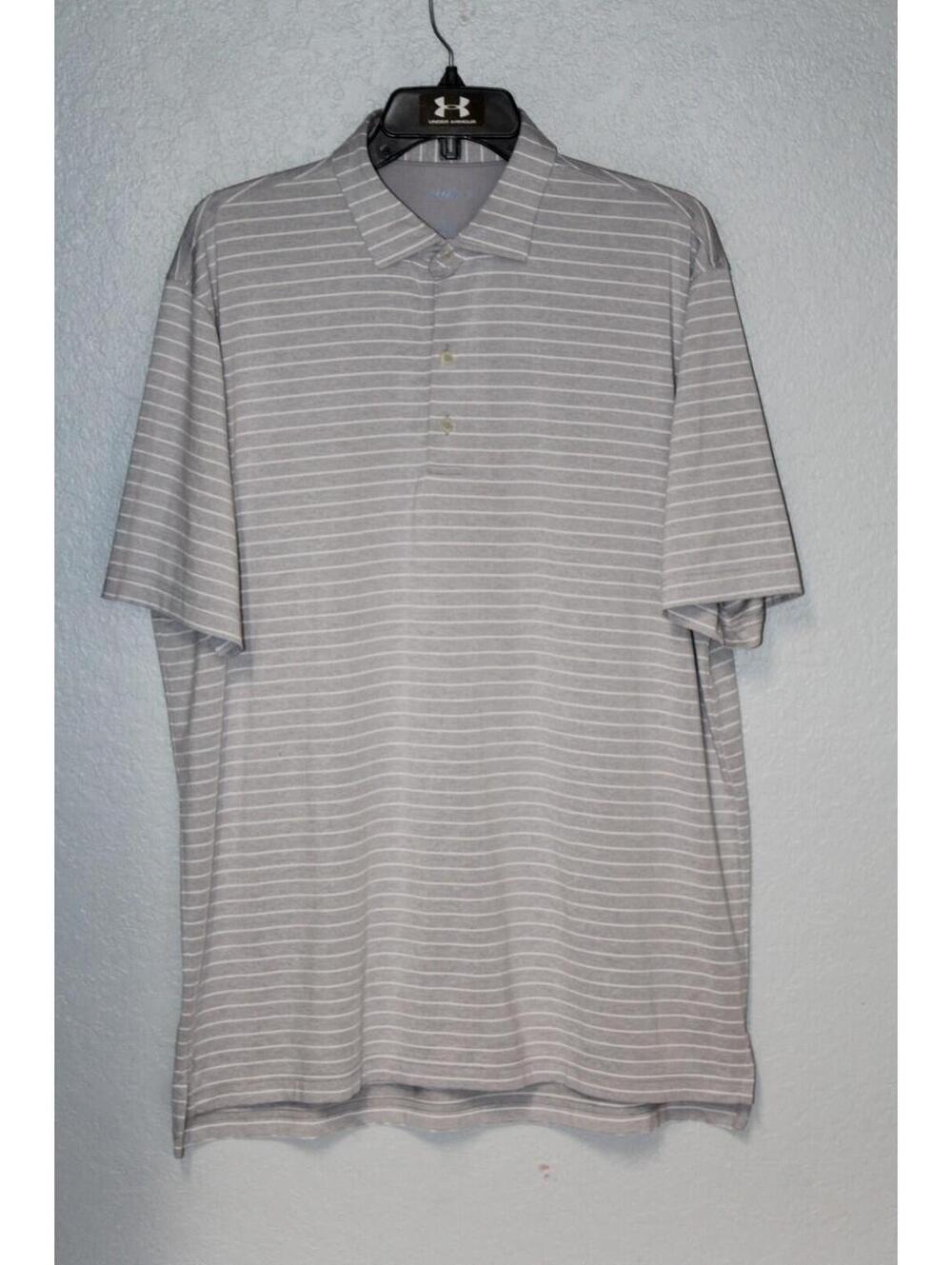 Johnnie-O NEWTON Men LARGE Stretch Golf Polo Shirt Gray White Striped JMPO4190